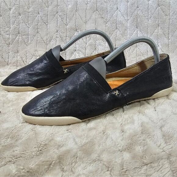 Frye Melanie Leather Flats Womens 9 Black Minimal Quiet Luxury Slip On Classic - Picture 1 of 8